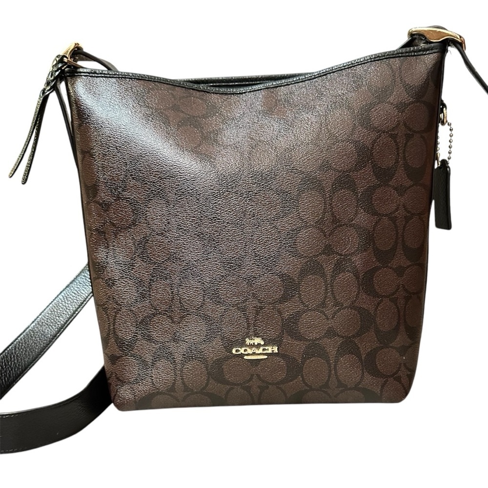 Coach Val Duffle Crossbody Bag Brown Black Signature Canvas Women's Y2K